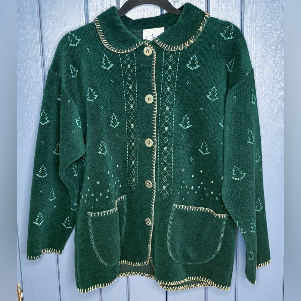 Vintage Forest Green Pine Tree Jacket Shacket Large Cottage Goblin Core Read